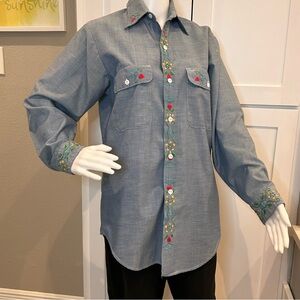 BIG MAC NO- IRON Vintage embroidery chambray shirt J C PENNEY